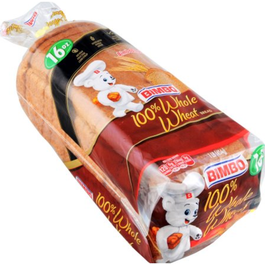BIMBO - 100% WHOLE WHEAT BREAD - 16 OZ LOAF